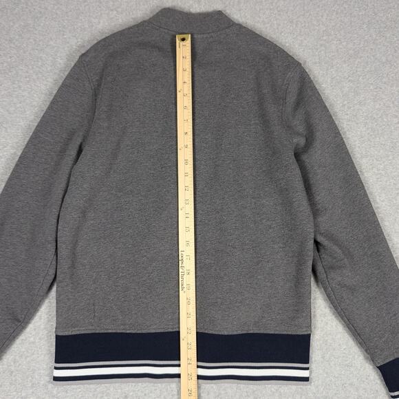 Michael Kors Track Jacket Mens Small Full Zip Gray Navy White Knit Bomber Stripe - Picture 11 of 12